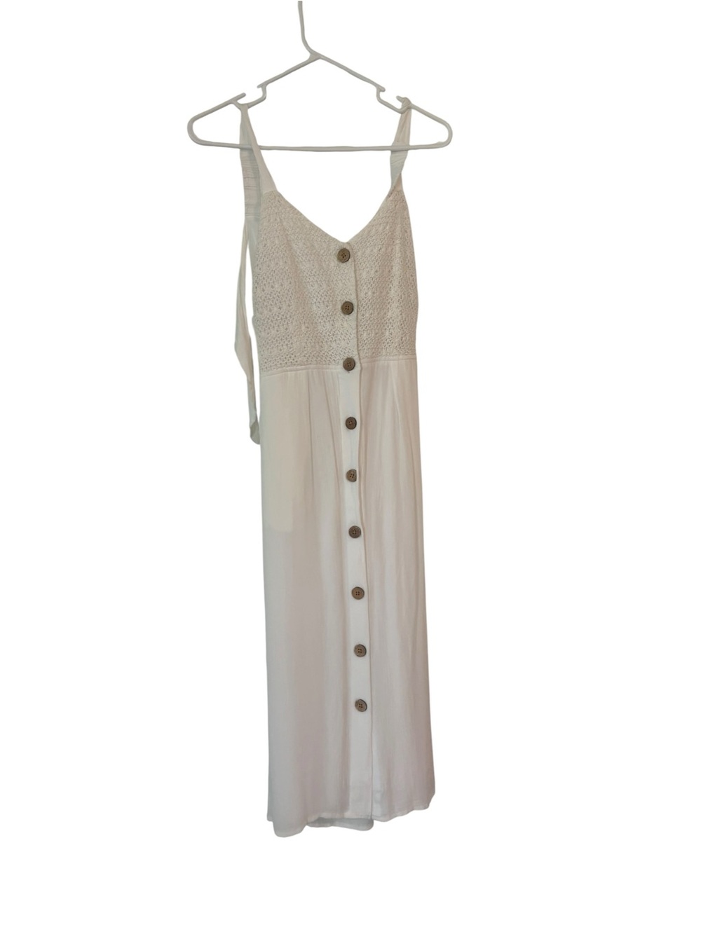 Jessica Simpson White Crochet-Top Button-Front Maxi Dress